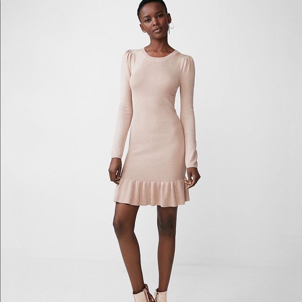 NWT Blush Pink Metallic Ruffle Hem Dress